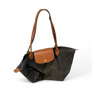 Elegant Longchamp Le Pliage Black and Brown Women's Tote Bag